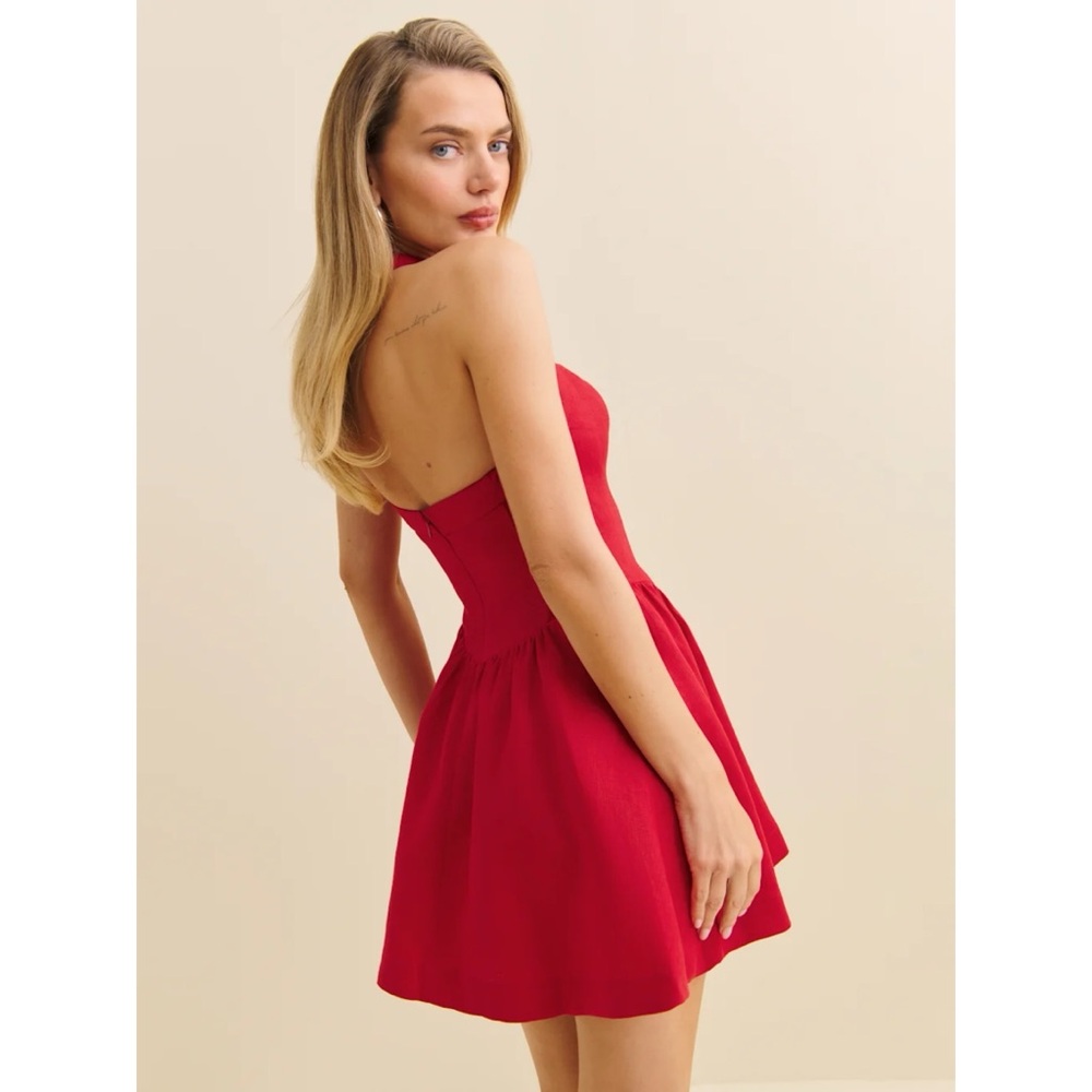 Reformation Mariela Linen Dress in Lipstick - Picture 4 of 12